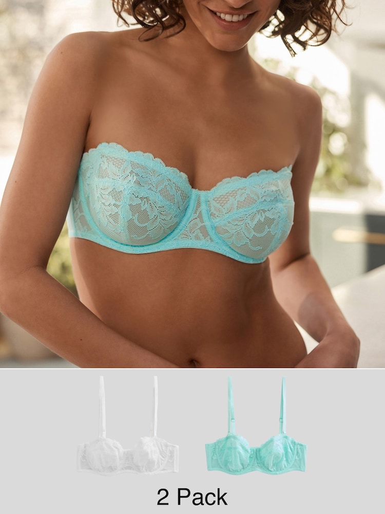 Turqoise/White Lace Non Pad Strapless Multiway Bras 2 Pack - Image 1 of 3 Turqoise/White Lace Non Pad Strapless Multiway Bras 2 Pack - Image 1 of 3