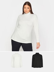 Yours Curve Natural Long Sleeve Turtle Neck Tops 2 Pack - Image 1 of 4