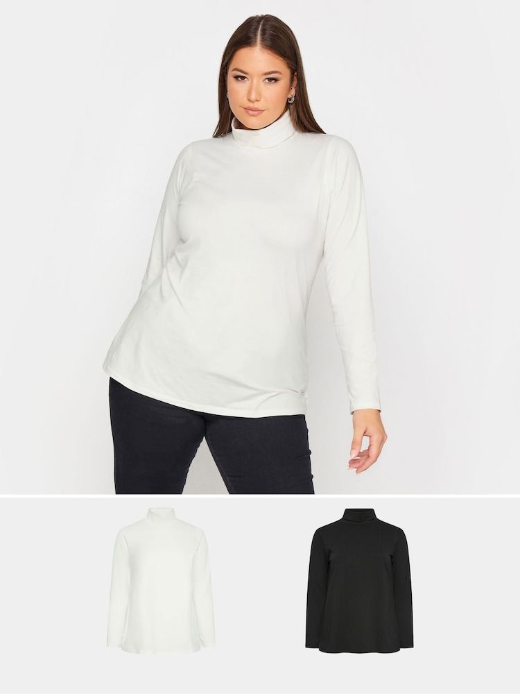 Yours Curve Natural Long Sleeve Turtle Neck Tops 2 Pack - Image 1 of 4