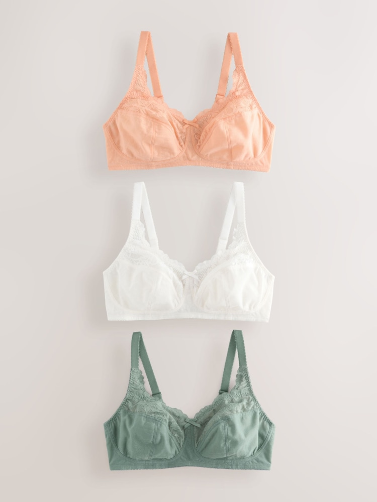 Zielony/pomarańczowy/kremowy - Total Support Full Cup Lace Ultimate Comfort Bras 3 Pack - Image 5 of 10