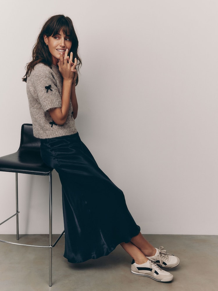 Black Satin Midi Skirt - Image 1 of 7