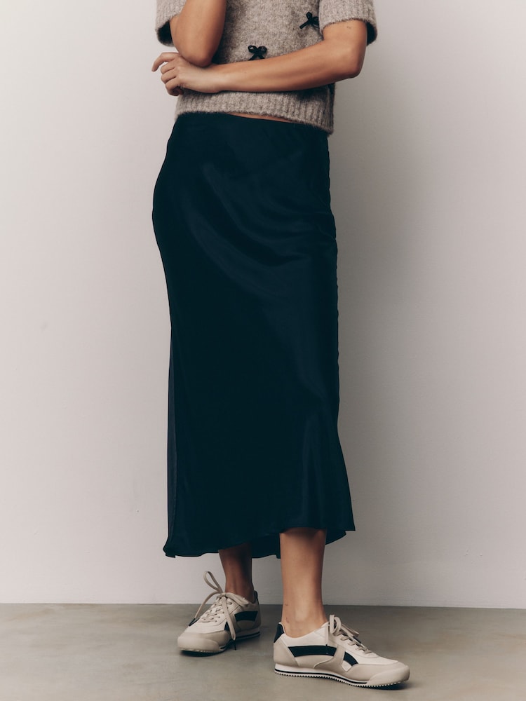 Black Satin Midi Skirt - Image 2 of 7