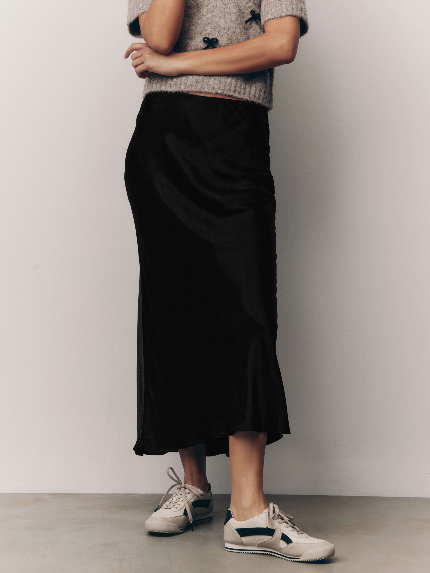 Satin Balloon Midi Skirt - Black main image 1
