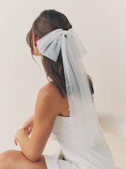White Chiffon Pearl Effect Hair Bow - Image 1 of 6