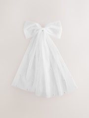 White Chiffon Pearl Effect Hair Bow - Image 3 of 6