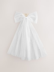 White Chiffon Pearl Effect Hair Bow - Image 4 of 6