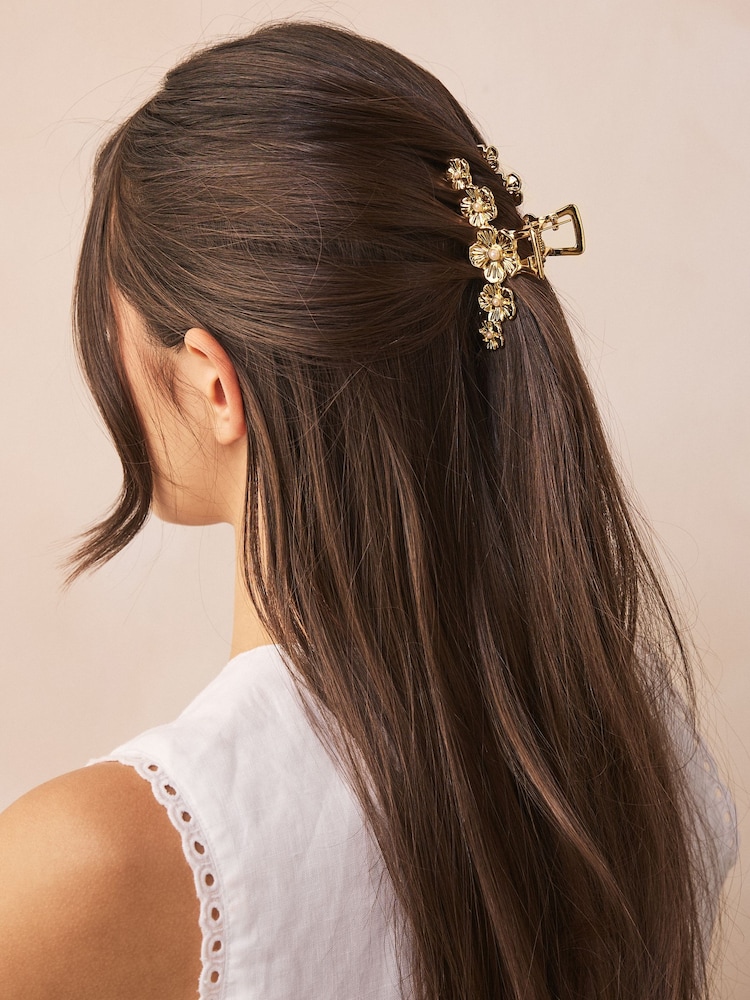 Gold Tone Flower Claw Clip - Image 1 of 5