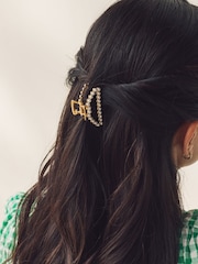 Gold Tone Mini Faux Pearl Claw Clip - Image 1 of 5