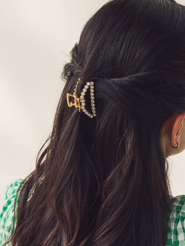 Gold Tone Mini Faux Pearl Claw Clip - Image 1 of 5