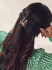 Gold Tone Mini Faux Pearl Claw Clip - Image 2 of 5