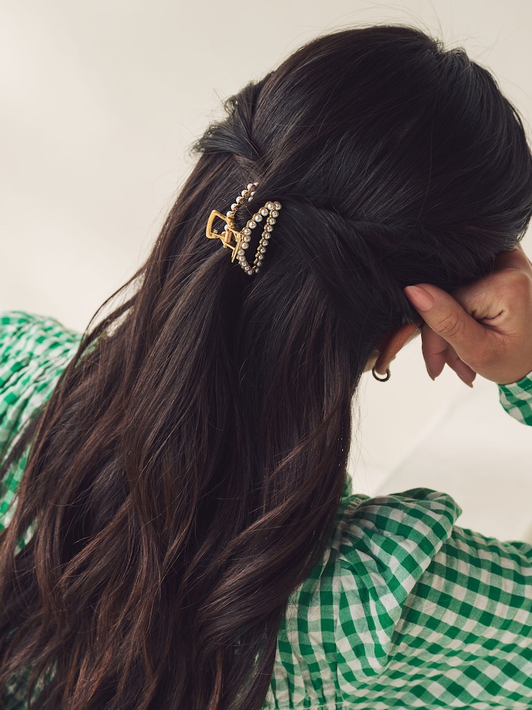 Gold Tone Mini Faux Pearl Claw Clip - Image 2 of 5