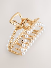Gold Tone Mini Faux Pearl Claw Clip - Image 3 of 5