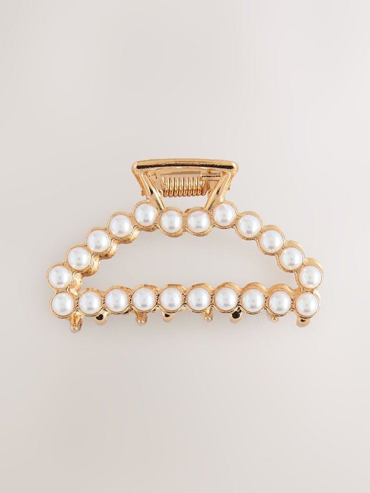 Gold Tone Mini Faux Pearl Claw Clip - Image 5 of 5