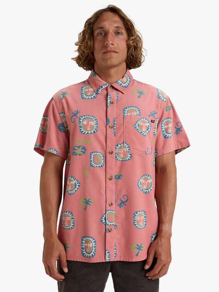 Billabong Pink 100% Cotton Solana Printed Short Sleeve Cord Shirt - Image 1 of 6