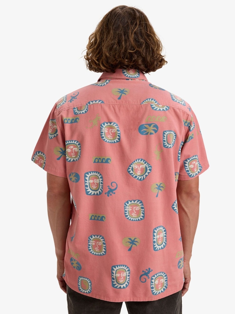 Billabong Pink 100% Cotton Solana Printed Short Sleeve Cord Shirt - Image 2 of 6