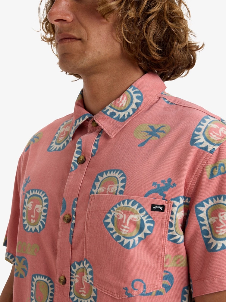 Billabong Pink 100% Cotton Solana Printed Short Sleeve Cord Shirt - Image 4 of 6