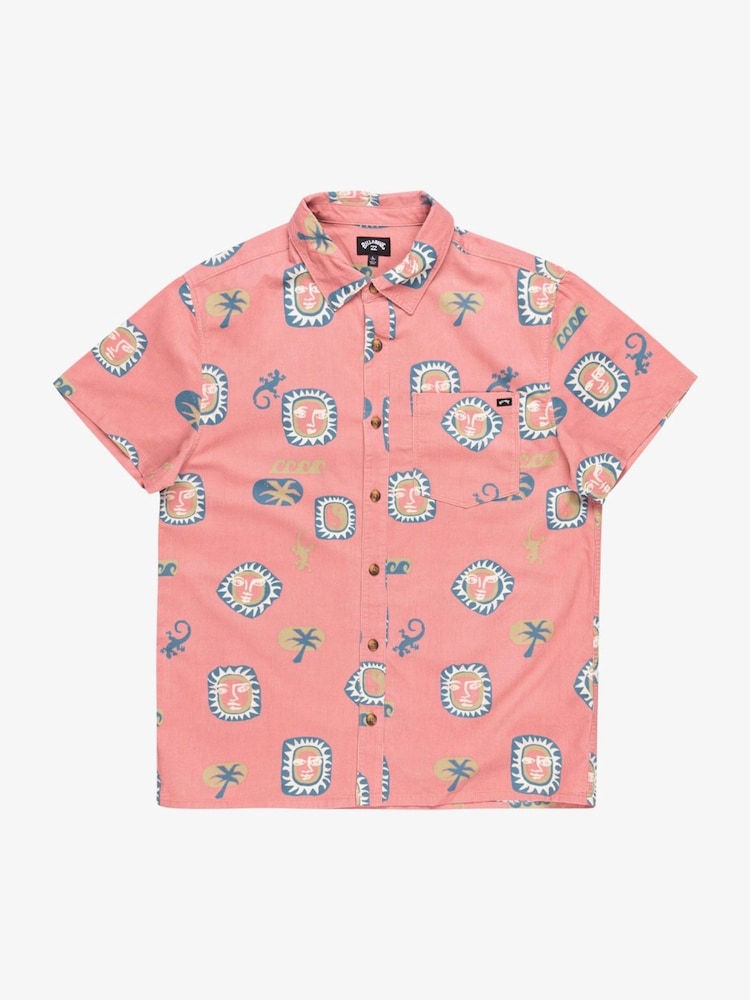 Billabong Pink 100% Cotton Solana Printed Short Sleeve Cord Shirt - Image 5 of 6