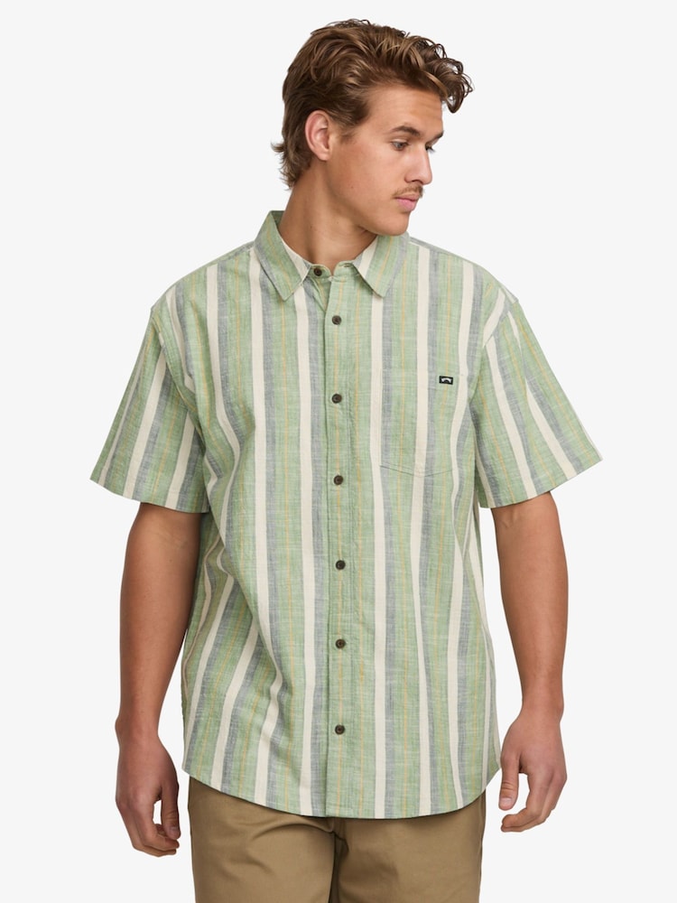 Billabong Green 100% Cotton All Day Stripe Short Sleeve Shirt - Image 1 of 5
