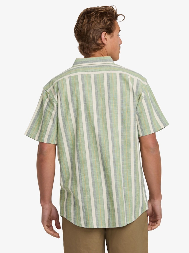 Billabong Green 100% Cotton All Day Stripe Short Sleeve Shirt - Image 2 of 5