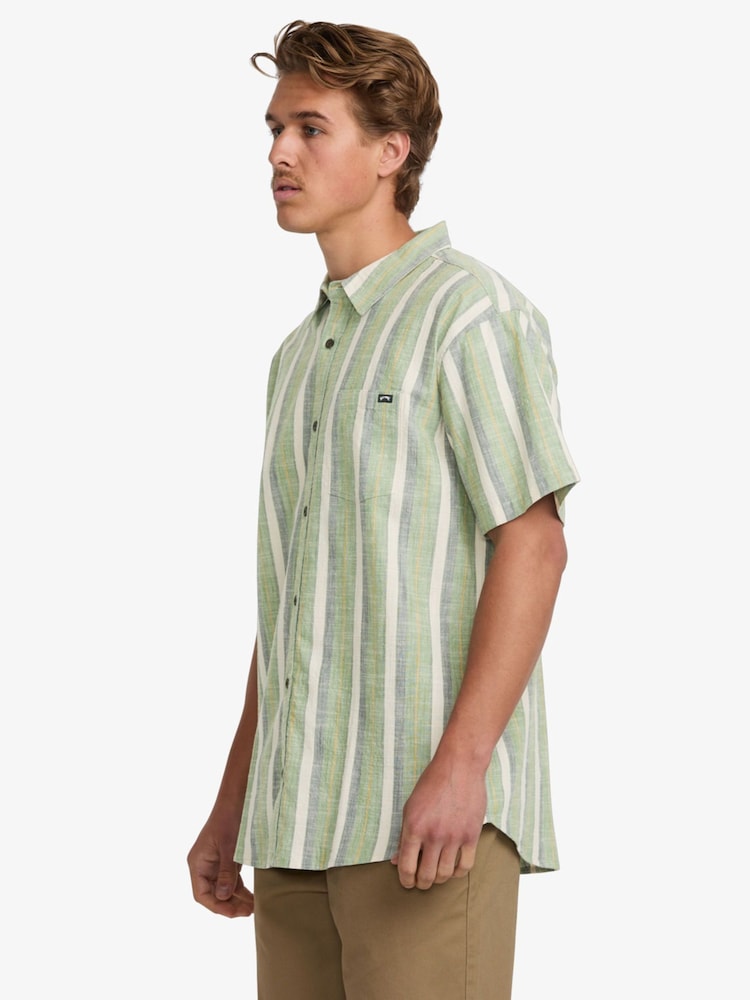 Billabong Green 100% Cotton All Day Stripe Short Sleeve Shirt - Image 3 of 5