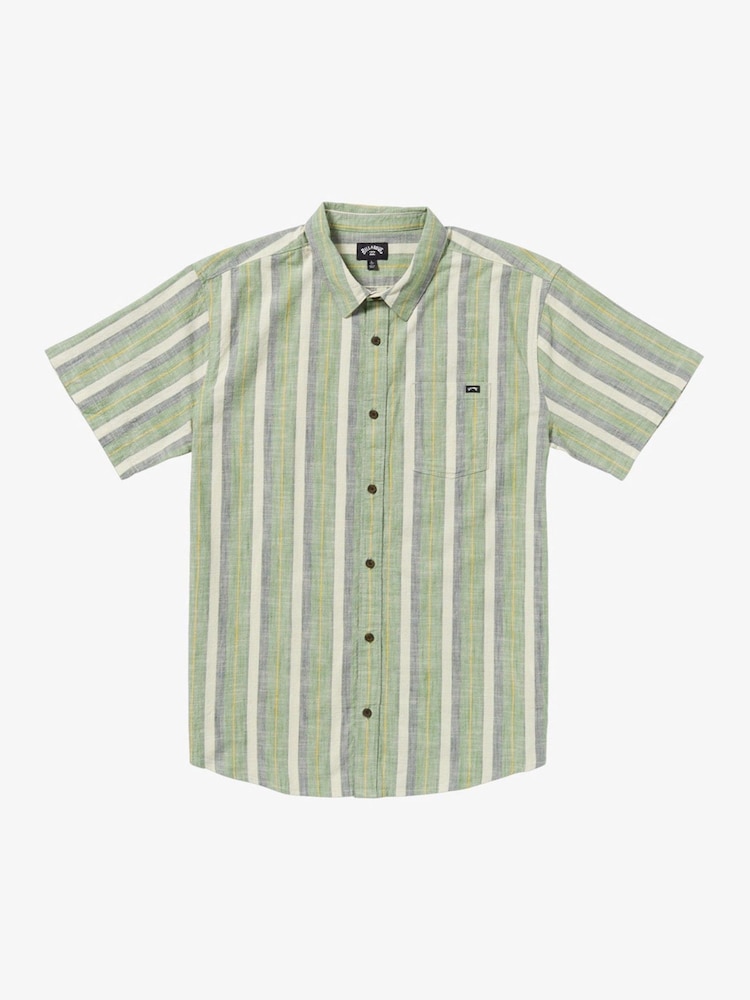 Billabong Green 100% Cotton All Day Stripe Short Sleeve Shirt - Image 4 of 5