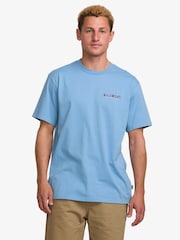 Billabong Twin Peaks Sky Blue 100% Cotton Graphic Back Print Logo T-Shirt - Image 1 of 6