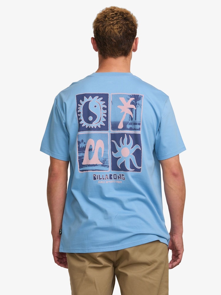 Billabong Twin Peaks Sky Blue 100% Cotton Graphic Back Print Logo T-Shirt - Image 2 of 6