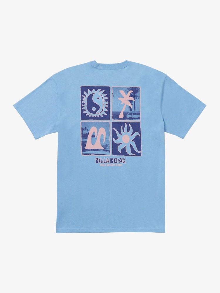 Billabong Twin Peaks Sky Blue 100% Cotton Graphic Back Print Logo T-Shirt - Image 6 of 6