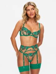 Ann Summers Green Caged Rose Floral Print Embroidery Non Pad Balcony Bra - Image 4 of 5