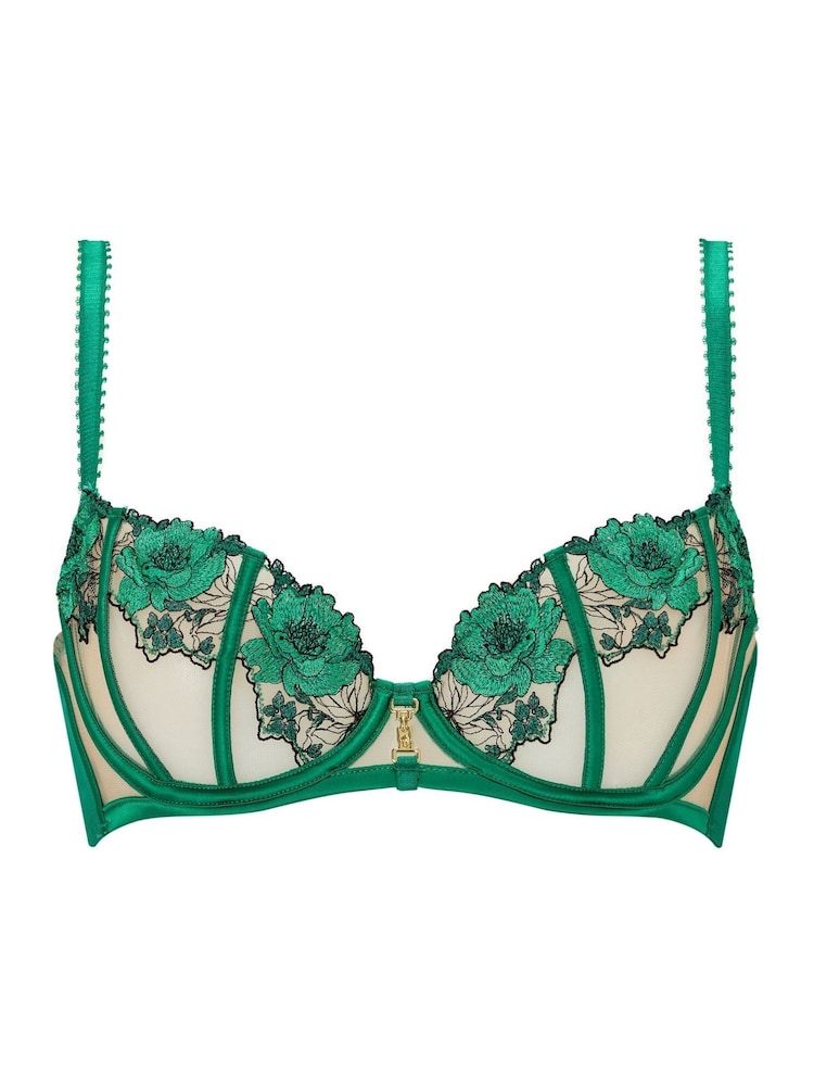 Ann Summers Green Caged Rose Floral Print Embroidery Non Pad Balcony Bra - Image 5 of 5