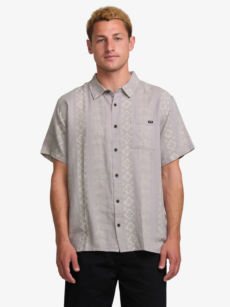 Billabong Purple 100% Cotton Sundays Geometric Print Jacquard Short Sleeve Shirt - Image 1 of 5 Billabong Purple 100% Cotton Sundays Geometric Print Jacquard Short Sleeve Shirt - Image 1 of 5