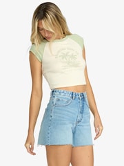 Billabong Blue 100% Cotton Riley Frayed Denim Shorts - Image 4 of 5