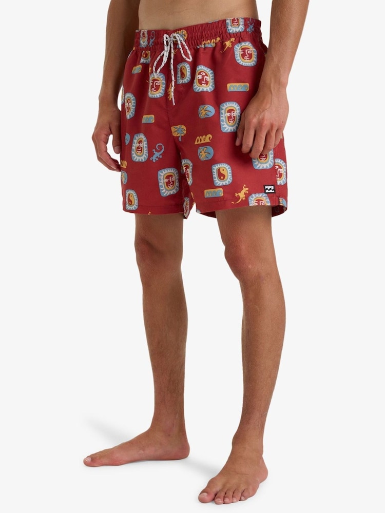 Billabong Dusty Red Vacay Printed Logo Swim Shorts - Image 1 of 4