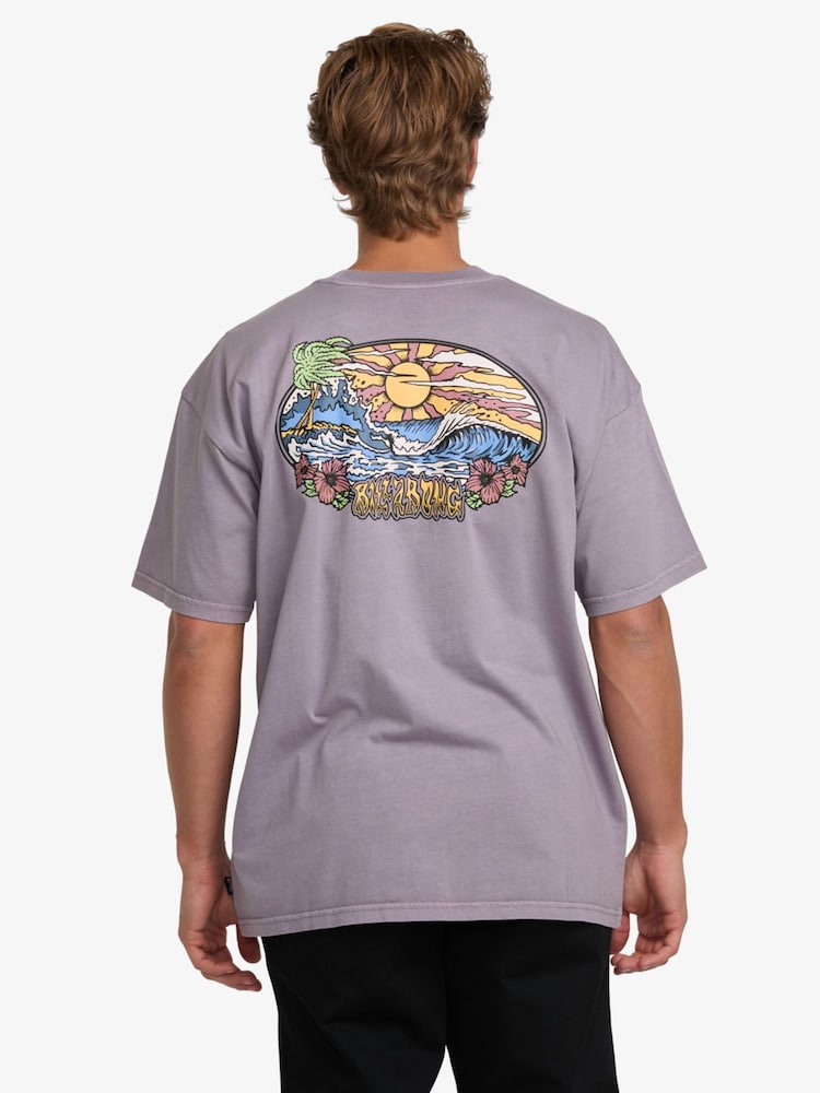Billabong Tide OG Purple 100% Cotton Graphic Back Print Logo T-Shirt - Image 2 of 5