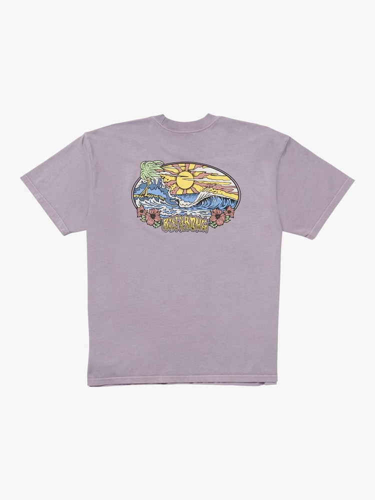 Billabong Tide OG Purple 100% Cotton Graphic Back Print Logo T-Shirt - Image 4 of 5