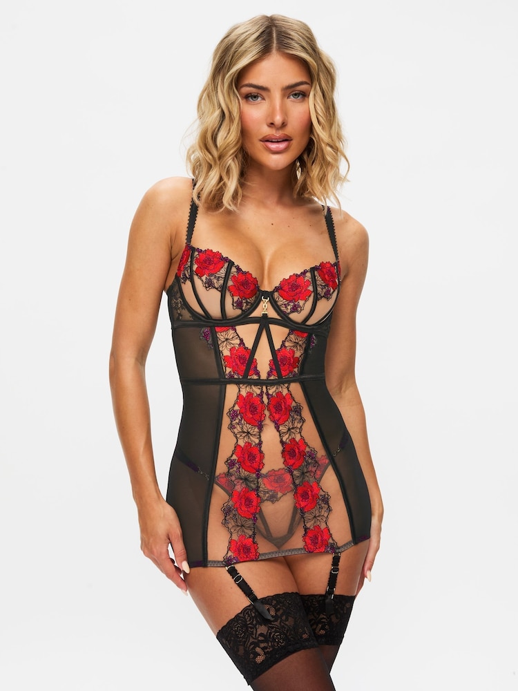 Ligueros sin relleno con bordado y estampado floral de rosas con detalle enrejado de Ann Summers - Imagen 1 de 5 Ligueros sin relleno con bordado y estampado floral de rosas con detalle enrejado de Ann Summers - Imagen 1 de 5