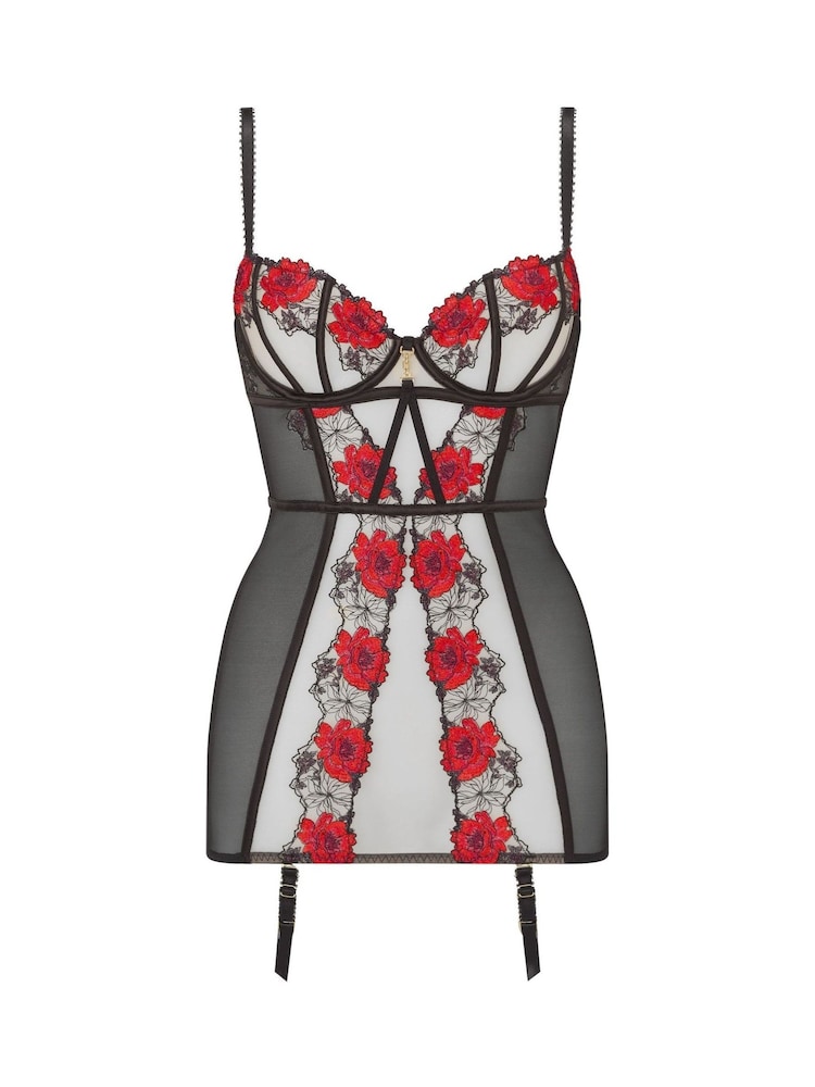 Ann Summers Black Caged Rose Floral Print Embroidery Non Pad Cami Suspenders - Image 5 of 5