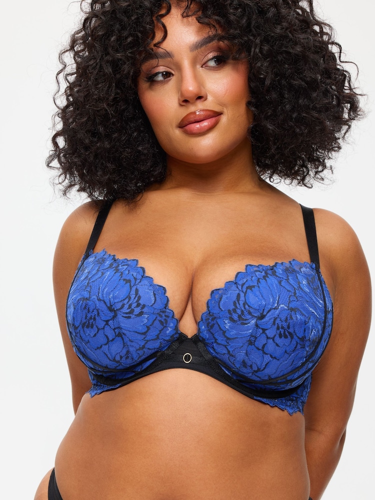 Ann Summers Black Nightfall Floral Print Lace Fuller Bust Padded Plunge Bra - Image 1 of 5