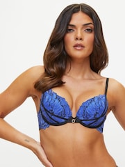 Ann Summers Blue Nightfall Floral Print Lace Padded Plunge Bra - Image 1 of 5