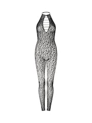 Ann Summers Black Midnight Fever Leopard Print Fishnet Jumpsuit - Image 4 of 4