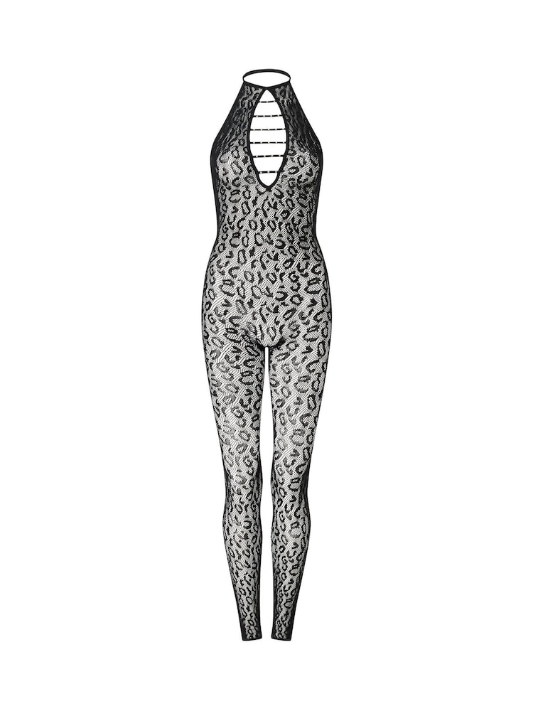 Ann Summers Black Midnight Fever Leopard Print Fishnet Jumpsuit - Image 4 of 4