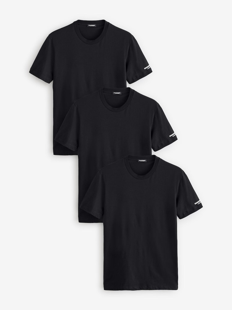 DSquared2 Black Underwear Short Sleeve Logo T-Shirts 3 Pack - Image 1 of 4 DSquared2 Black Underwear Short Sleeve Logo T-Shirts 3 Pack - Image 1 of 4