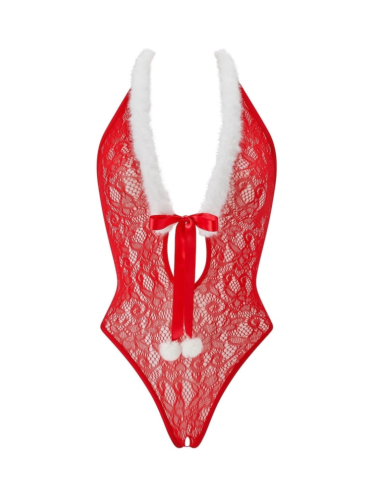 Ann Summers Red Winter Wonderland Lace Pom Pom Crotchless Body - Image 4 of 4