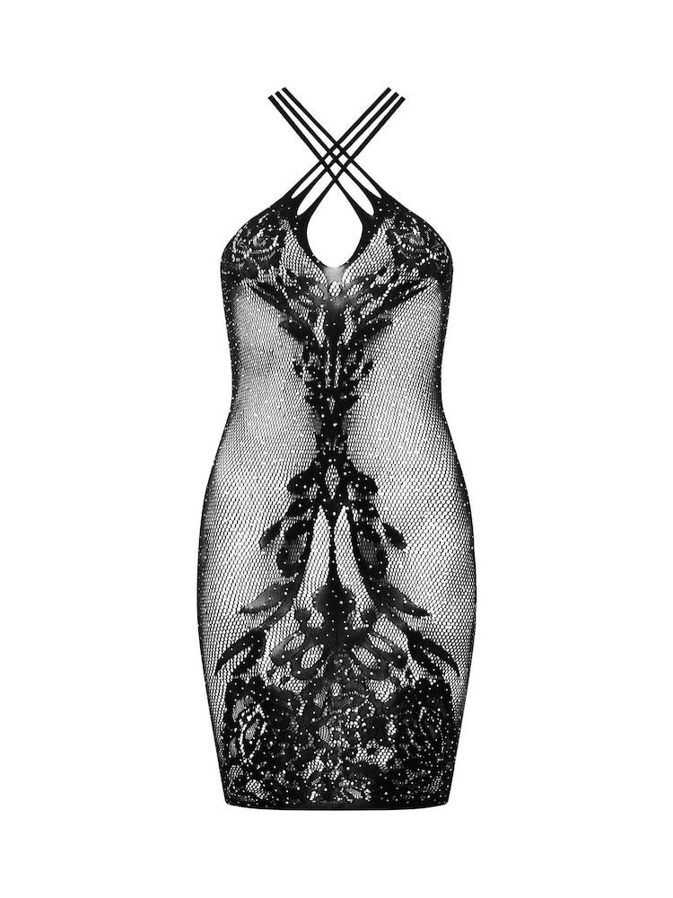 Ann Summers Black Magnetizing Floral Print Fishnet Diamante Dress - Image 4 of 4 Ann Summers Black Magnetizing Floral Print Fishnet Diamante Dress - Image 4 of 4