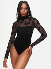 Ann Summers Black Midnight Rose Velvet Floral Print Body - Image 1 of 5