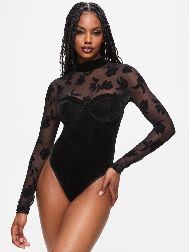 Ann Summers Black Midnight Rose Velvet Floral Print Body - Image 1 of 5