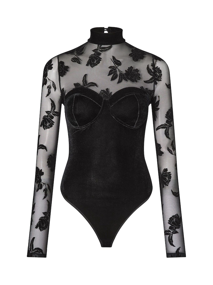 Ann Summers Black Midnight Rose Velvet Floral Print Body - Image 5 of 5