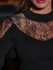 Sosandar Black Lace Shoulder Detail Fine Knit Jumper - Image 5 of 5