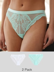 Turqoise/White High Leg Lace Knickers 2 Pack - Image 1 of 10