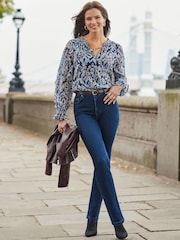 Sosandar Blue Abstract Print Tie Neck Detail Blouse - Image 2 of 5